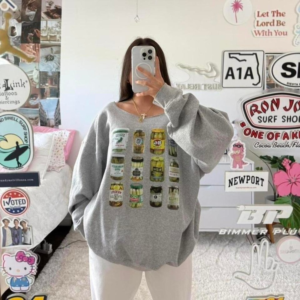 dark grey pickle off the shoulder crewneck sweatshirt